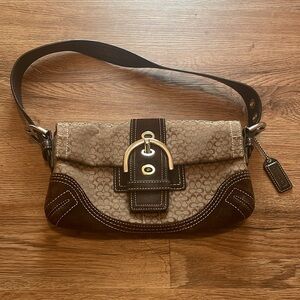 Coach Signature Jacquard Logo Suede Shoulder Bag